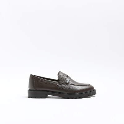 Brown leather chunky loafers River Island