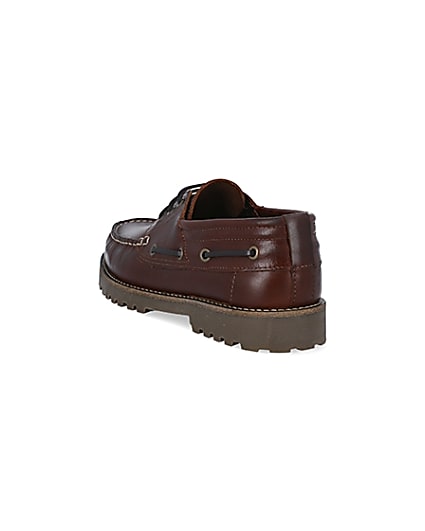 360 degree animation of product Brown leather cleated sole boat shoes frame-7