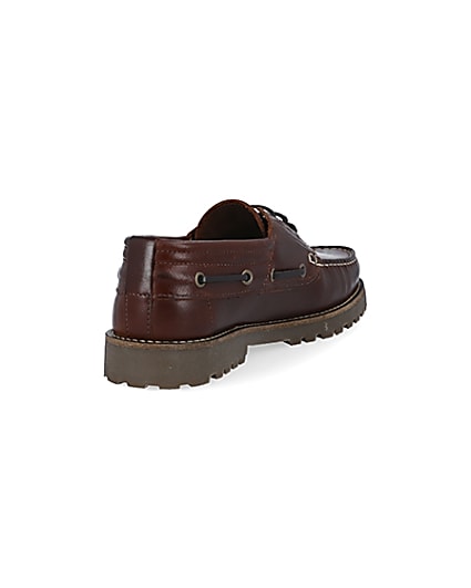 360 degree animation of product Brown leather cleated sole boat shoes frame-11