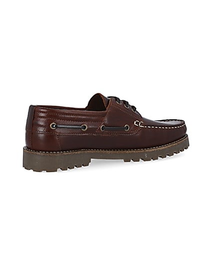 360 degree animation of product Brown leather cleated sole boat shoes frame-13