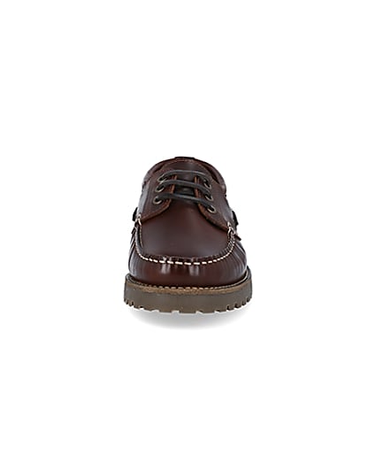 360 degree animation of product Brown leather cleated sole boat shoes frame-21