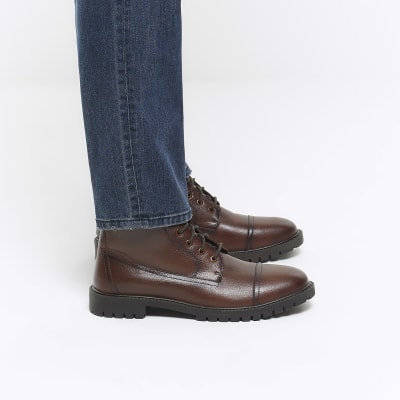 Brown leather combat boots River Island