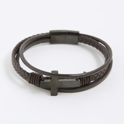 Brown Leather Cross Bracelet