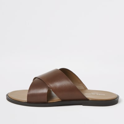 leather cross strap sandals