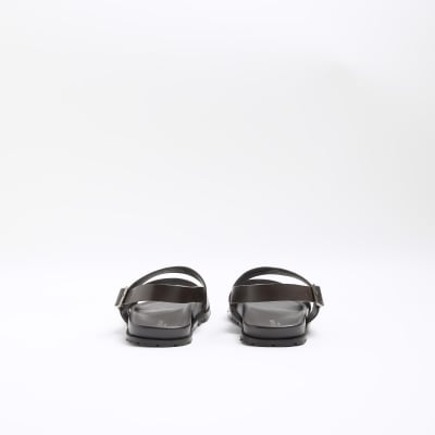 Brown leather double strap sandals