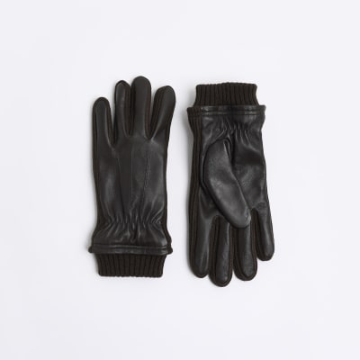 Brown leather gloves River Island