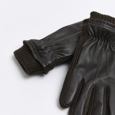 Brown leather gloves River Island