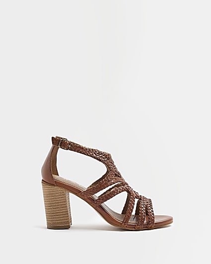 Brown leather heeled sandals
