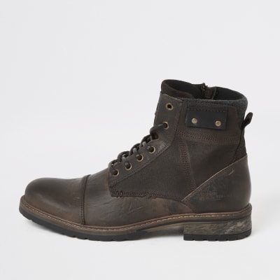 brown leather lace up ankle boots womens