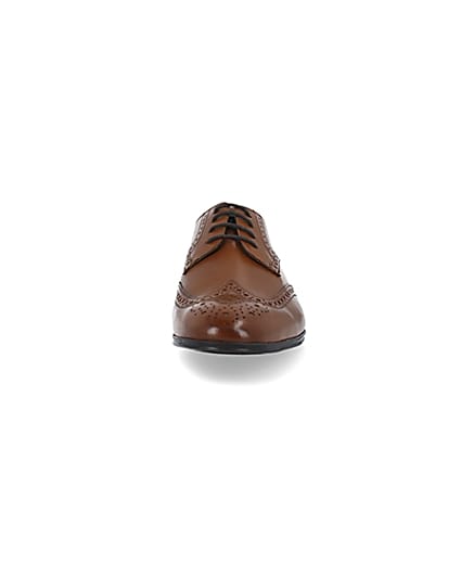 360 degree animation of product Brown leather lace up brogue derby shoes frame-21