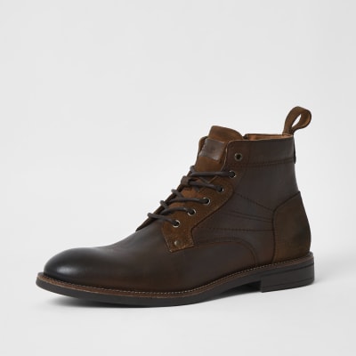 Brown leather lace up chukka boots 
