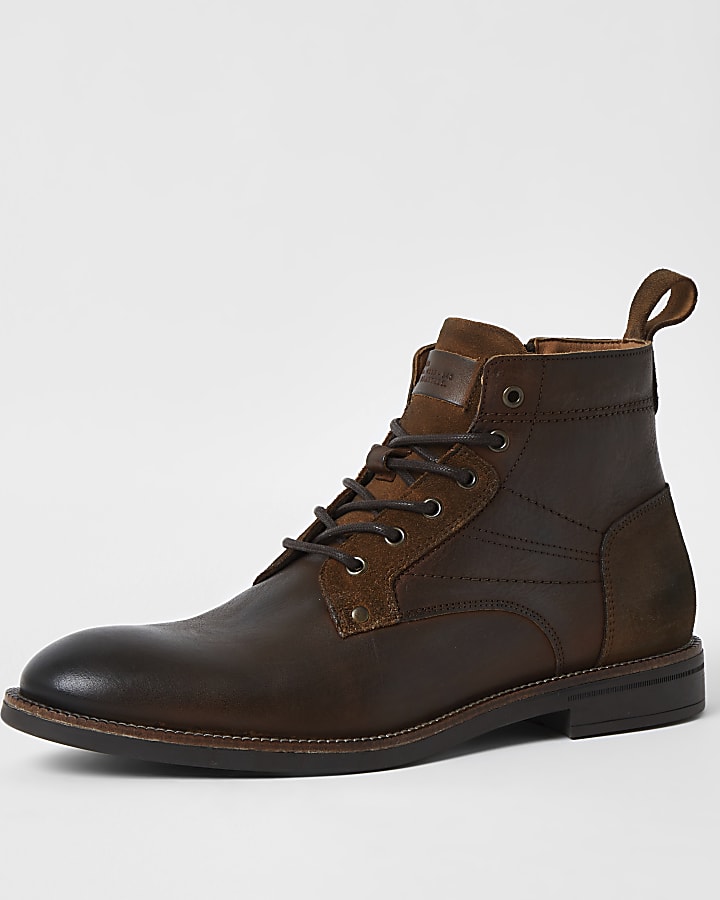 Brown leather lace up chukka boots