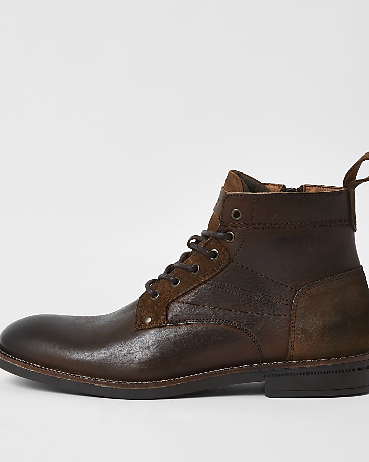 Brown leather lace up chukka boots