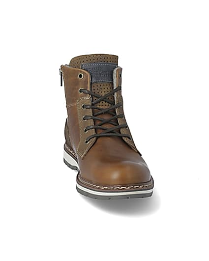360 degree animation of product Brown leather lace-up military ankle boots frame-20