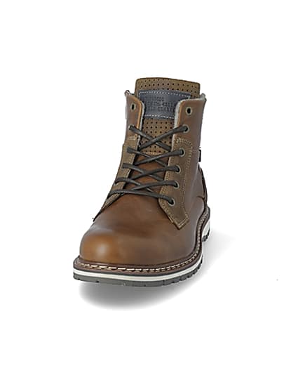 360 degree animation of product Brown leather lace-up military ankle boots frame-22
