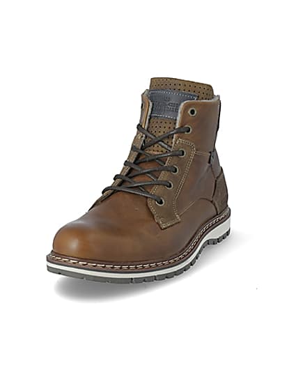 360 degree animation of product Brown leather lace-up military ankle boots frame-23