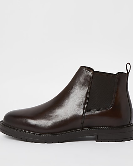 Brown leather low chelsea boots