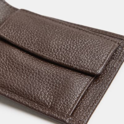 Brown Leather Pebbled Bifold Wallet River Island