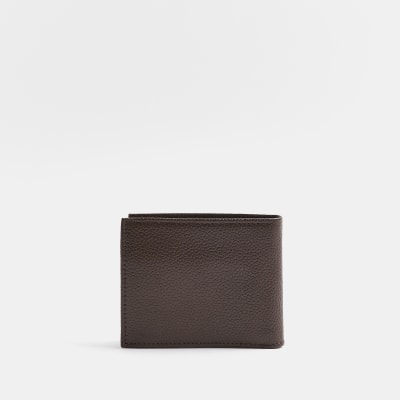 Brown Leather Pebbled Bifold Wallet River Island