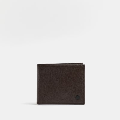 Brown Leather Pebbled Bifold Wallet River Island