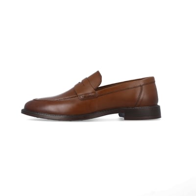 Brown Leather Penny Loafers | River Island