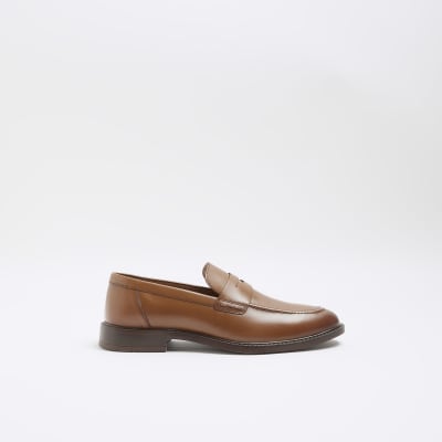 Brown Leather Penny Loafers | River Island