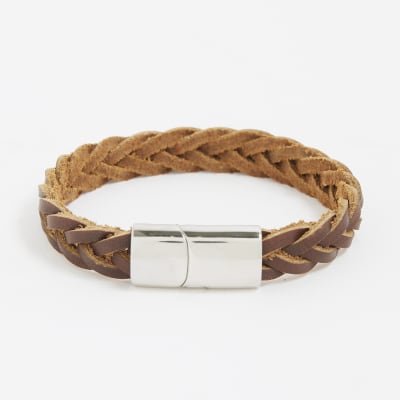 Brown Leather Plait Bracelet