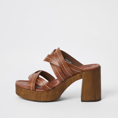 brown leather mule sandals