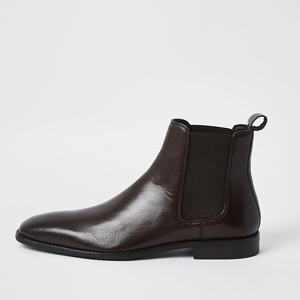 Brown leather point toe chelsea boots | River Island