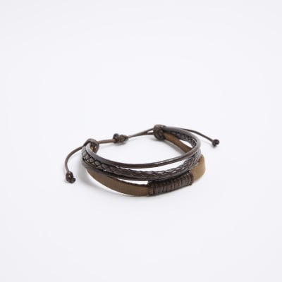 Brown leather strap bracelet River Island