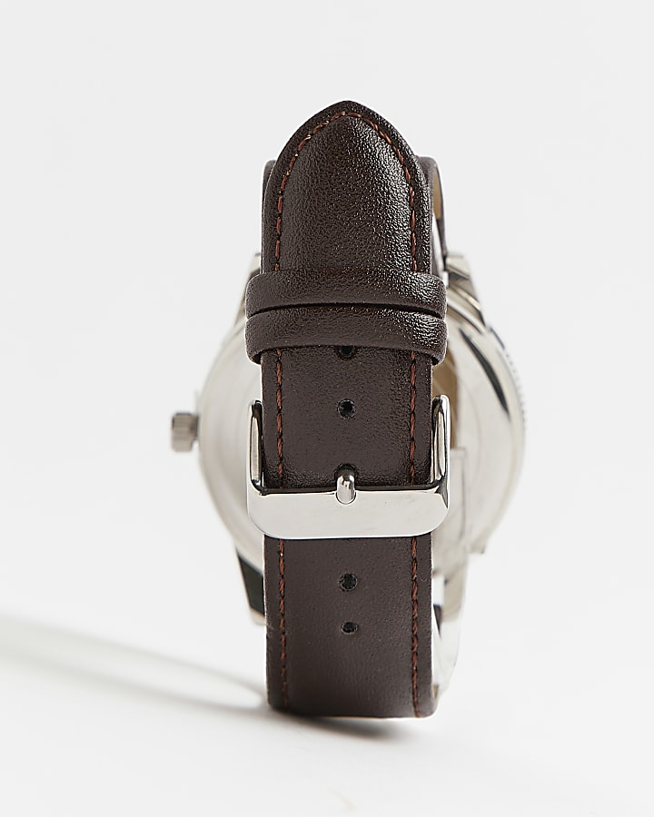 Brown leather strap watch with giftbox
