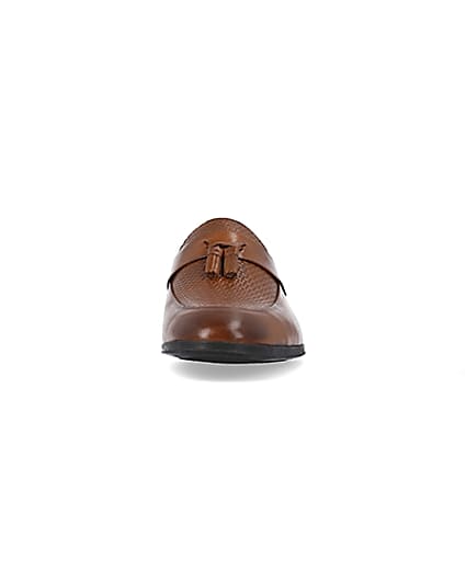 360 degree animation of product Brown leather tassel detail embossed loafers frame-21