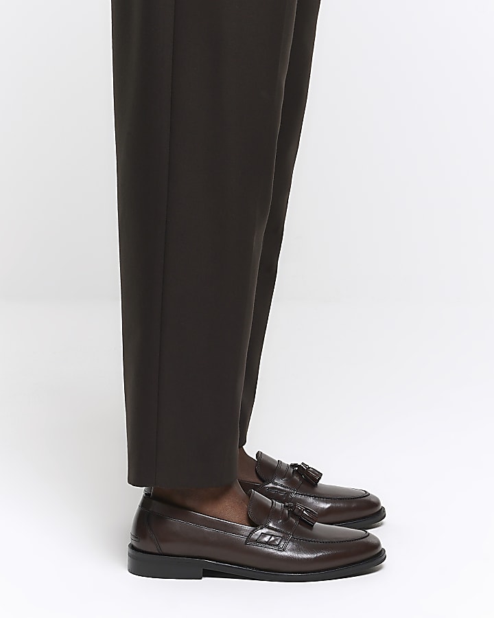 Brown leather tassel detail loafers