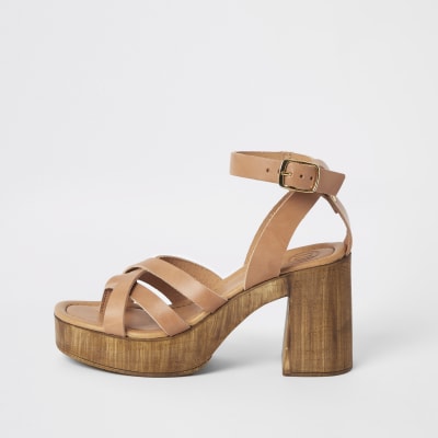 Brown leather toe thong platform sandals | River Island