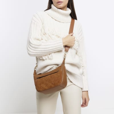 Brown leather weave cross body bag | River Island