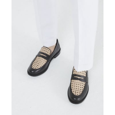 Brown Leather Weave Detail Loafers