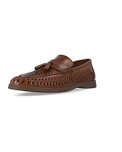 360 degree animation of product Brown leather weave loafers frame-0