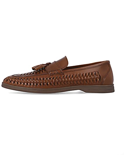 360 degree animation of product Brown leather weave loafers frame-3