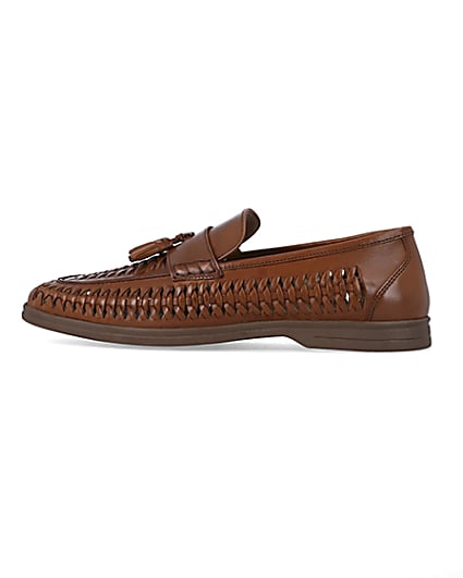 360 degree animation of product Brown leather weave loafers frame-4