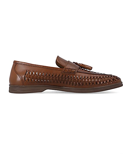 360 degree animation of product Brown leather weave loafers frame-15