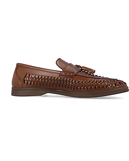 360 degree animation of product Brown leather weave loafers frame-16