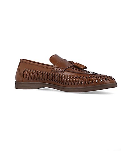 360 degree animation of product Brown leather weave loafers frame-17