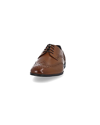 360 degree animation of product Brown leather wide fit brogue derby shoes frame-22