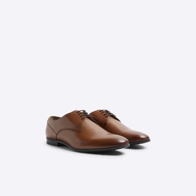 Brown Leather Wide Fit Derby Shoes River Island