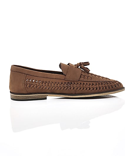 360 degree animation of product Brown leather woven tassel front loafers frame-10
