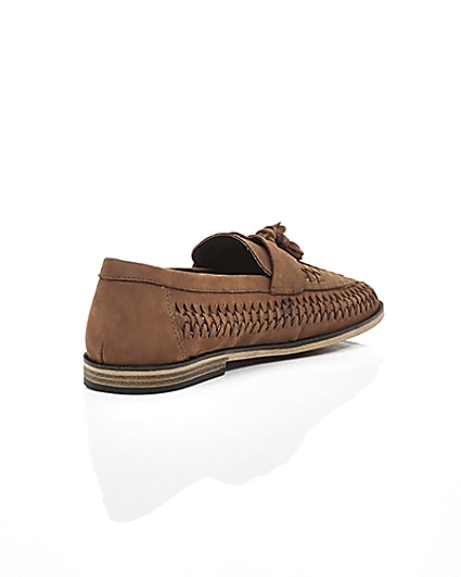 360 degree animation of product Brown leather woven tassel front loafers frame-13