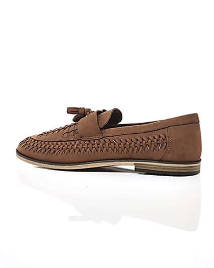 360 degree animation of product Brown leather woven tassel front loafers frame-20