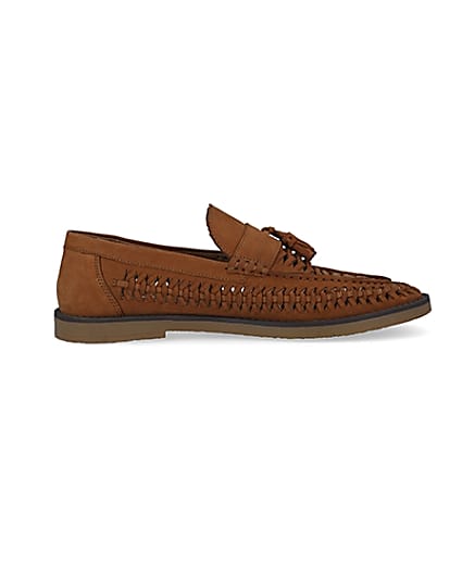 360 degree animation of product Brown leather woven tassel loafers frame-15