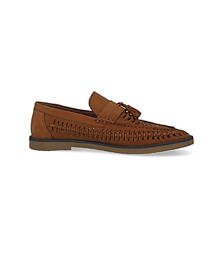 360 degree animation of product Brown leather woven tassel loafers frame-16