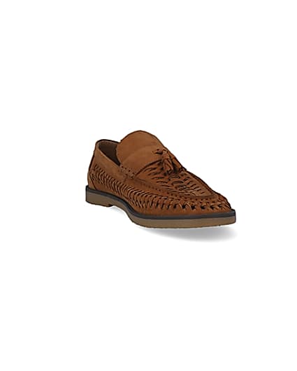 360 degree animation of product Brown leather woven tassel loafers frame-19